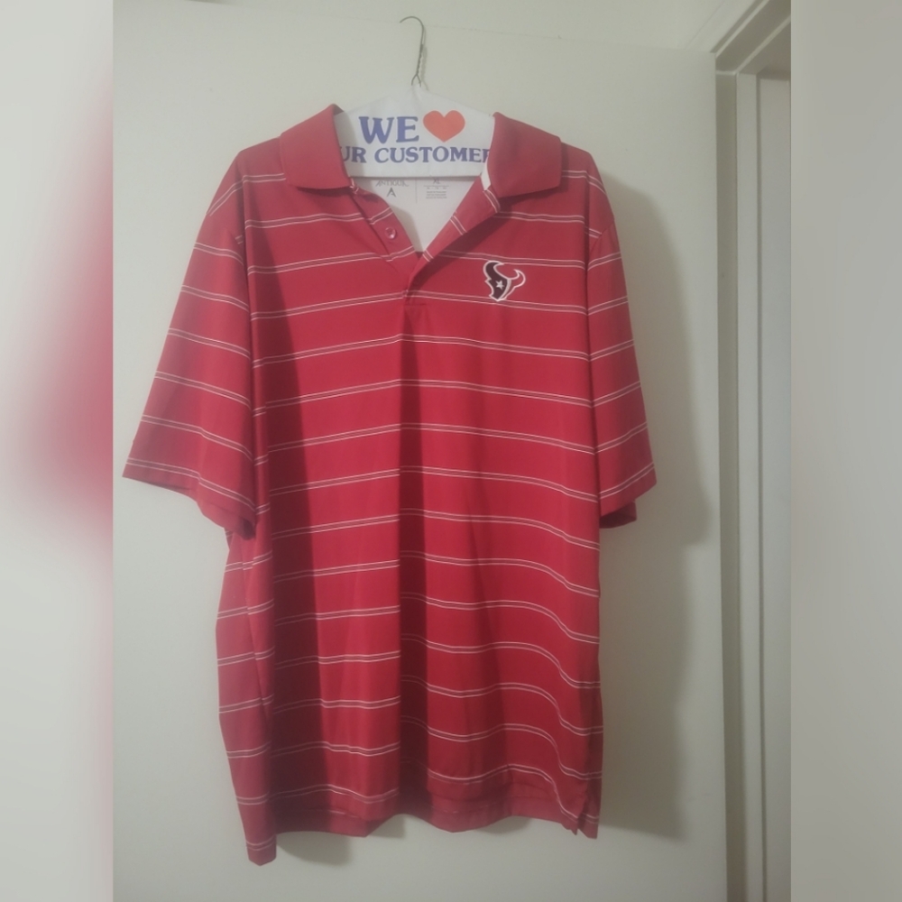Texans Antigua Red and White Striped Polo Shirt